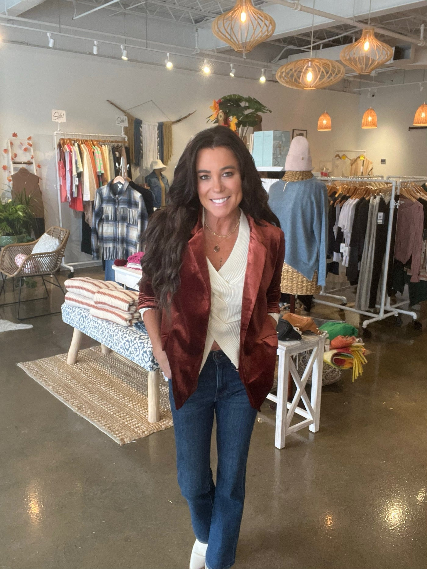 Ruched Velvet Blazer
