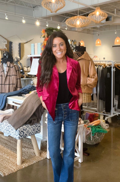 Ruched Velvet Blazer