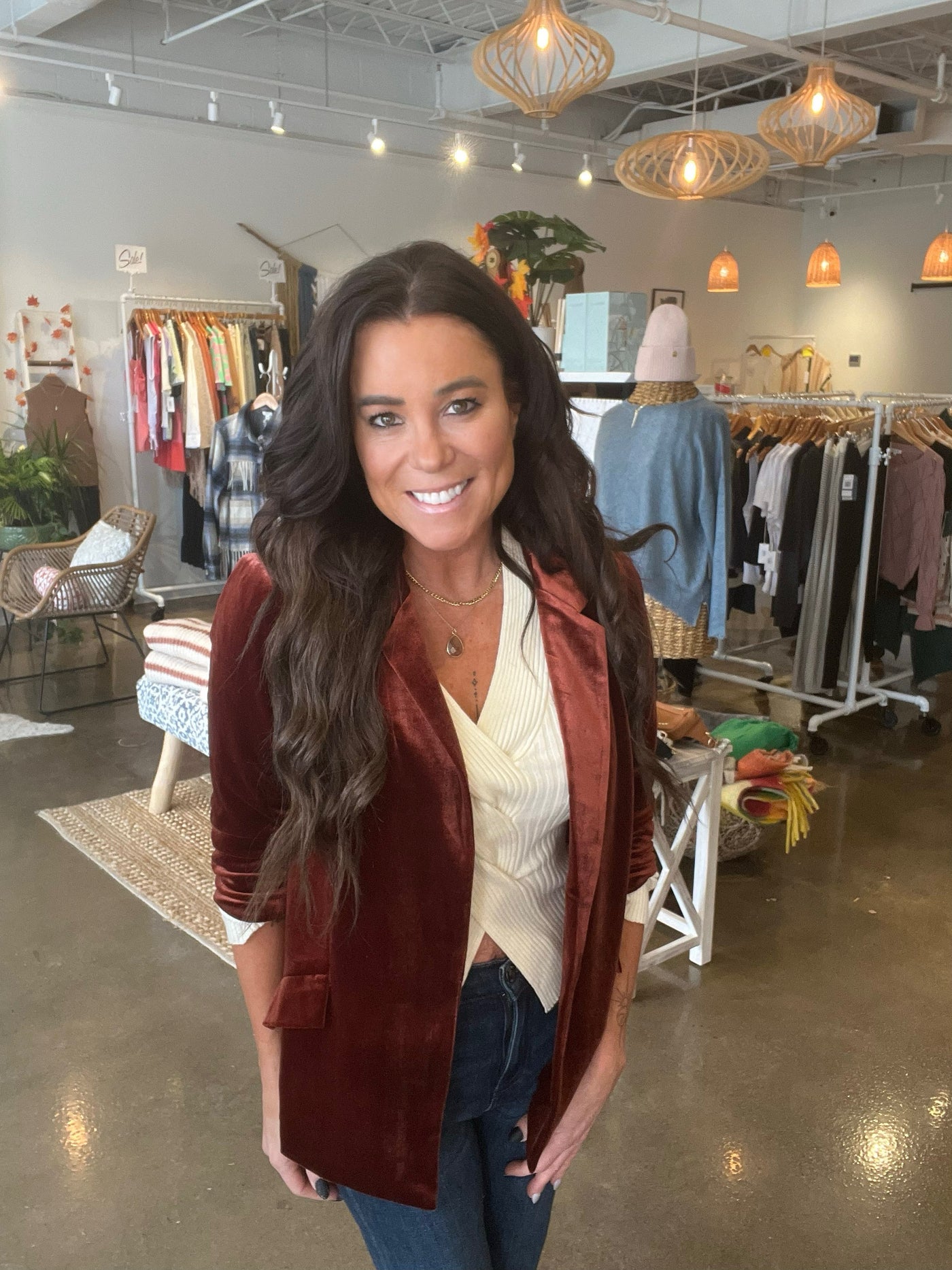 Ruched Velvet Blazer