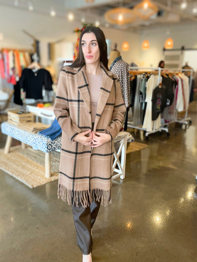 Ynez Fringed Plaid Coat